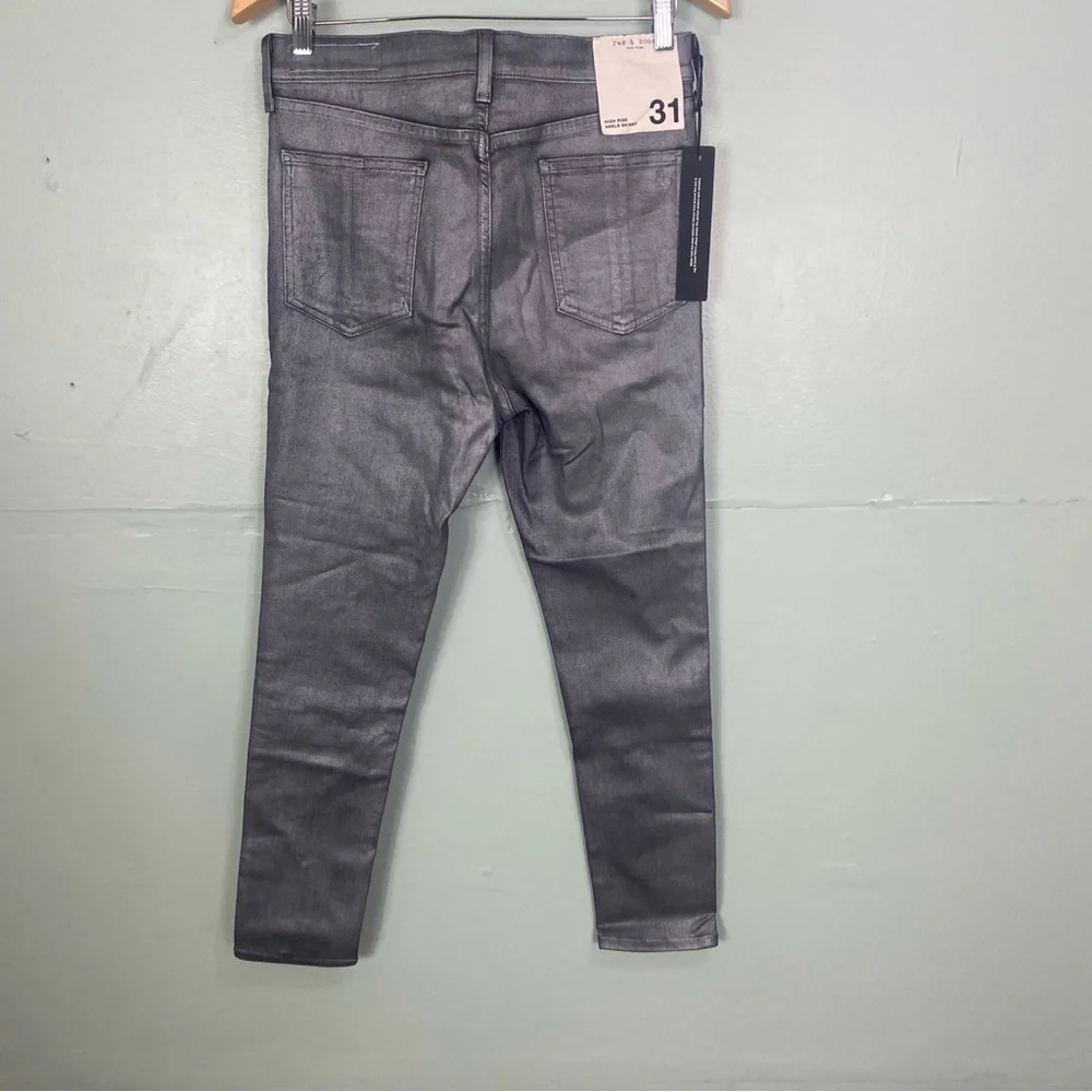 Rag & Bone Gunmetal High Rise Skinny Ankle Jeans Silver Metallic Size‎ 31